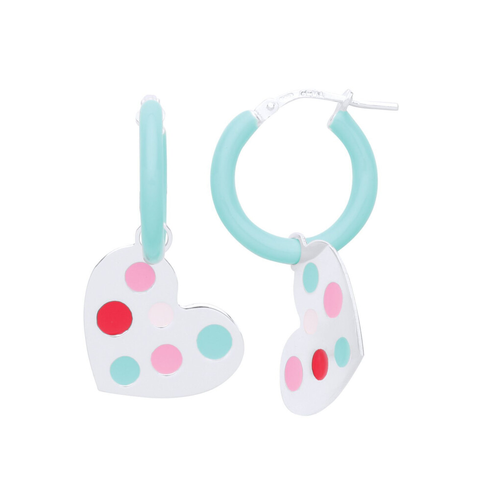 Jewelco London Ladies Sterling Silver Baby Blue Pastel Enamel Dots Love Heart Drop Earrings - Gve766