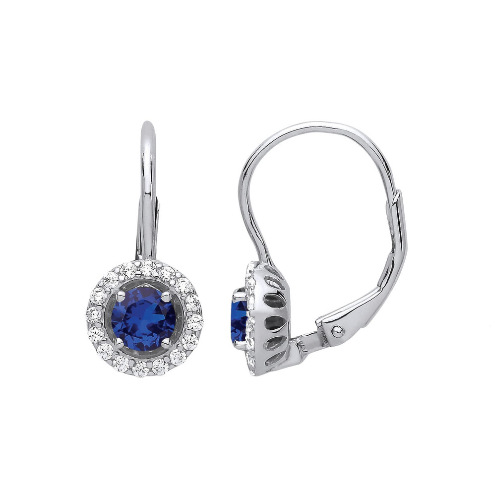 Jewelco London Ladies Sterling Sapphire-Blue Cubic Zirconia Solitaire Halo Drop Earrings - Gve813sap Silver