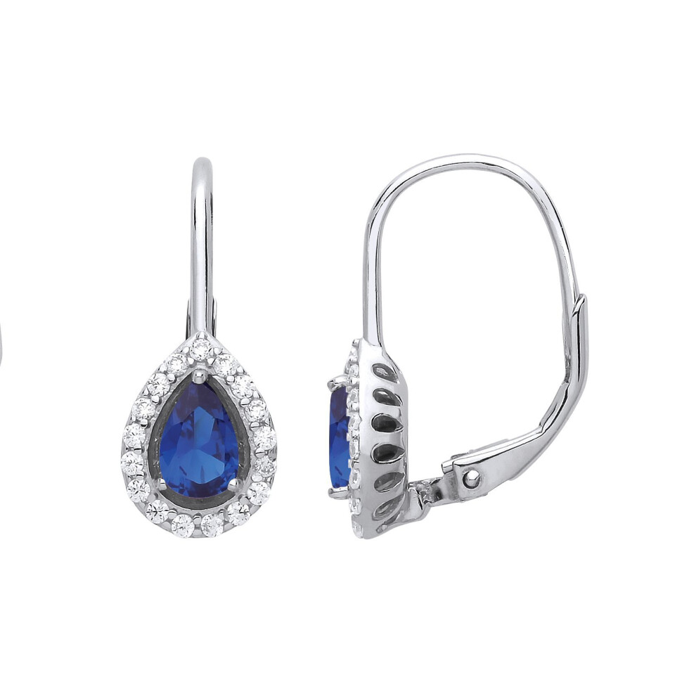 Jewelco London Ladies Sterling Sapphire-Blue Pear Cubic Zirconia Tears Of Joy Halo Drop Earrings - Gve814sap Silver