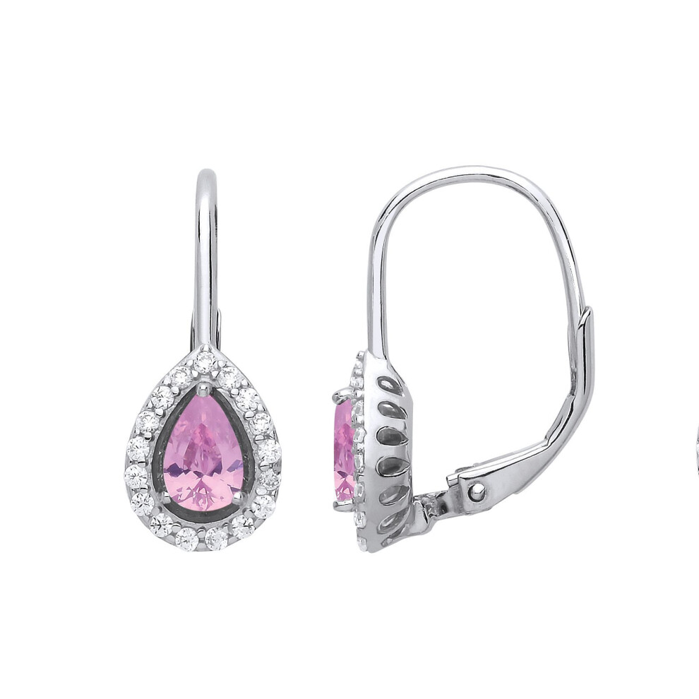 Jewelco London Ladies Sterling Silver Pink Pear Cubic Zirconia Tears Of Joy Halo Drop Earrings - Gve814pink