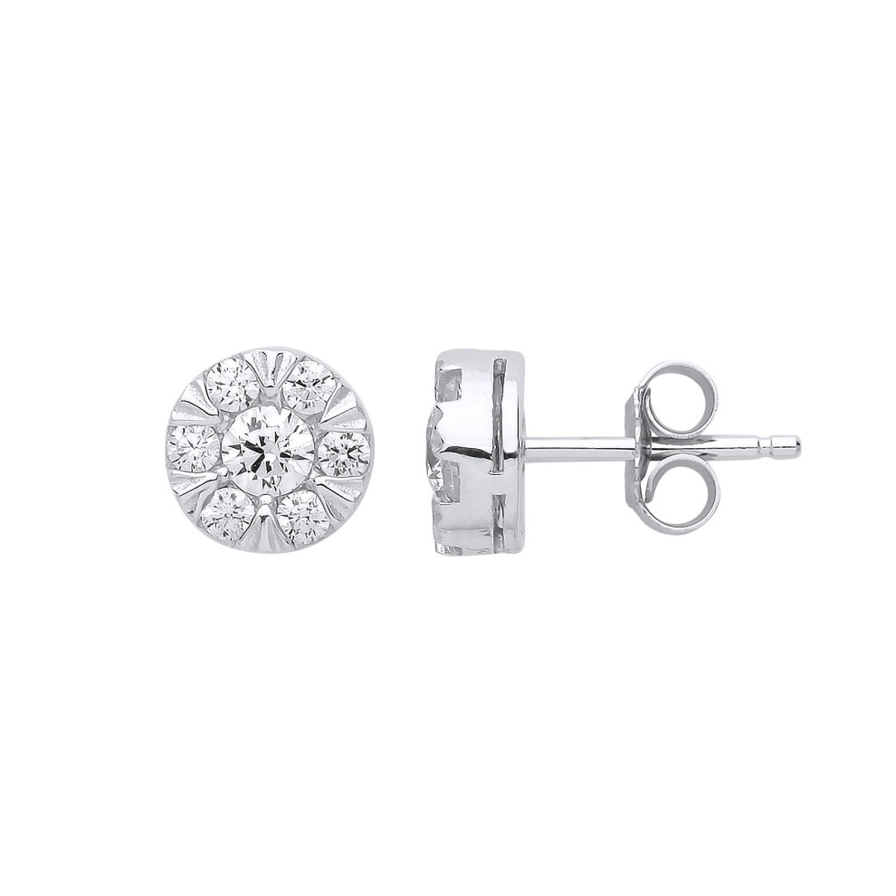 Jewelco London Ladies Sterling Silver Cubic Zirconia Solitaire Cluster Stud Earrings - Gve818