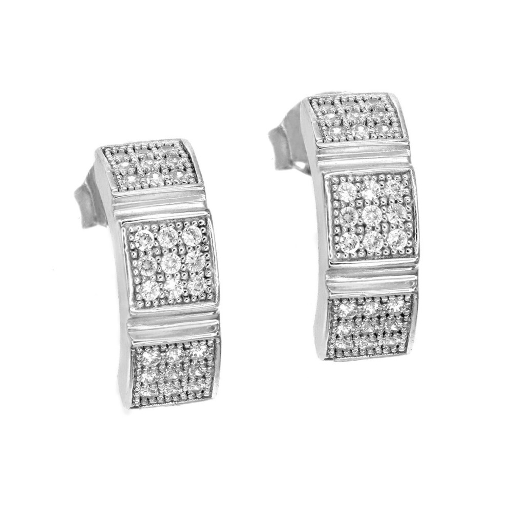 Jewelco London Rhodium Plated Sterling Silver White Cubic Zirconia Triple Block Drop Earrings - Re5834