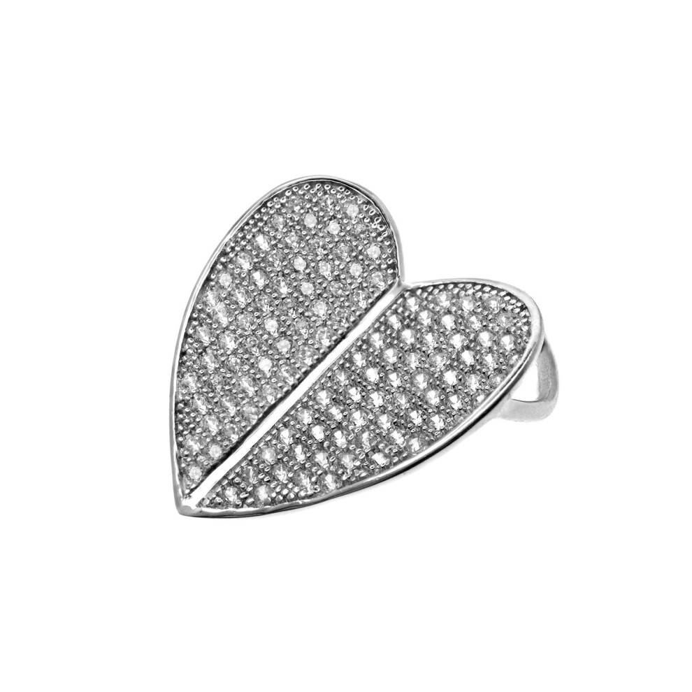 Jewelco London Rhodium Plated Sterling Silver White Cubic Zirconia Love Heart Charm Pendant Necklace - 16>18 Inch - Re1674 White,Silver