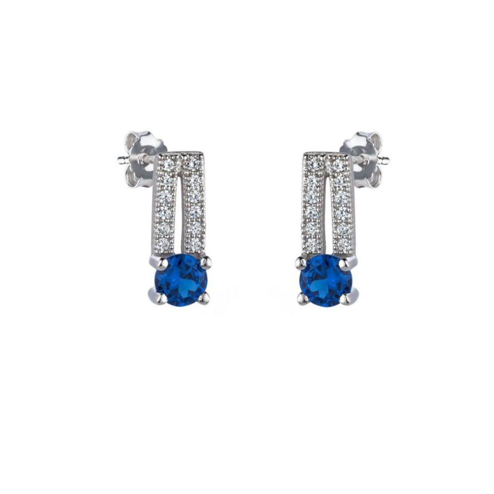 Jewelco London Rhodium Plated Sterling Silver Blue Cubic Zirconia Semi Split Stud Earrings - Re12174sp Blue,Silver