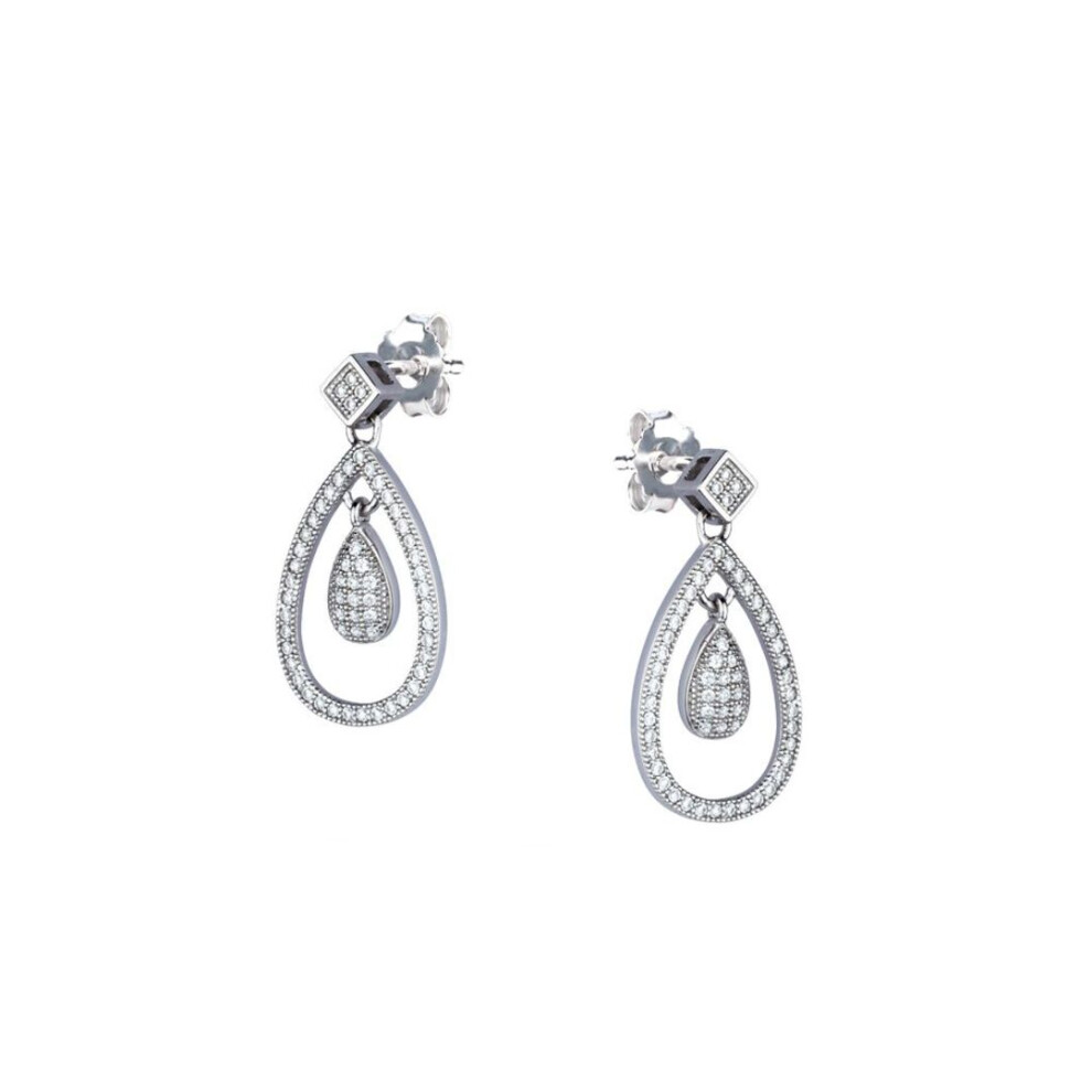 Jewelco London Rhodium Plated Sterling Silver White Cubic Zirconia Pear In A Pear Drop Earrings - Re8254