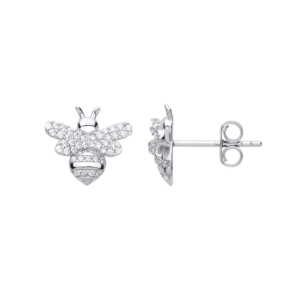 Jewelco London Ladies Sterling Silver Cubic Zirconia Queen Bumble Honey Bee Stud Earrings - Gve743 Silver,Yellow