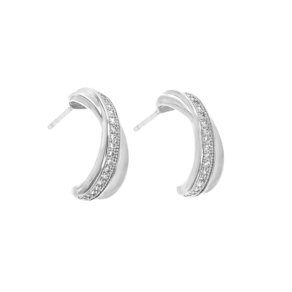 Jewelco London Rhodium Plated Sterling Silver White Cubic Zirconia Eternity Crossover Drop Earrings - Re6194 White,Silver