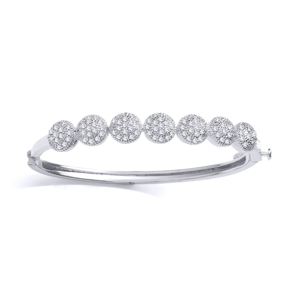 Jewelco London Girls Sterling Cubic Zirconia Daisy Cluster Baby Bangle Bracelet - Bn71 Silver