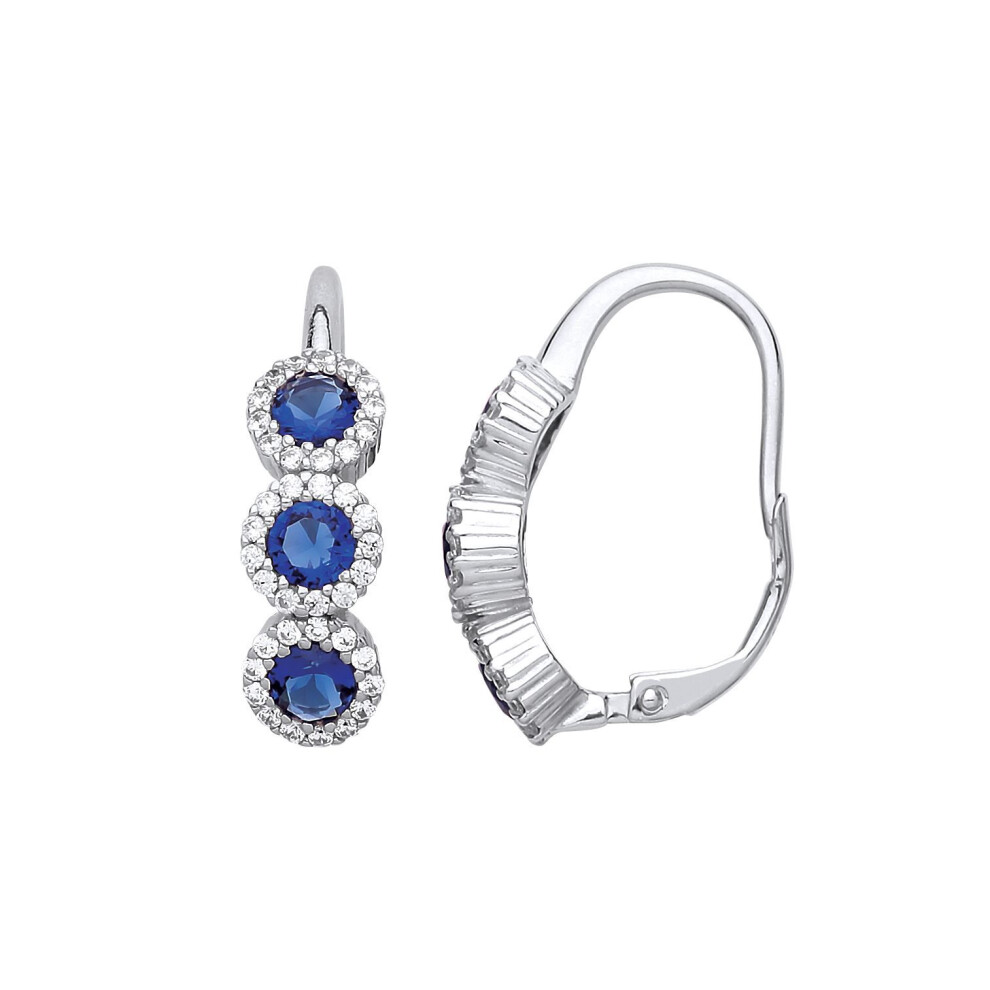 Jewelco London Ladies Sterling Sapphire-Blue Cubic Zirconia Trilogy Halo Cluster Drop Earrings - Gve732sap Silver