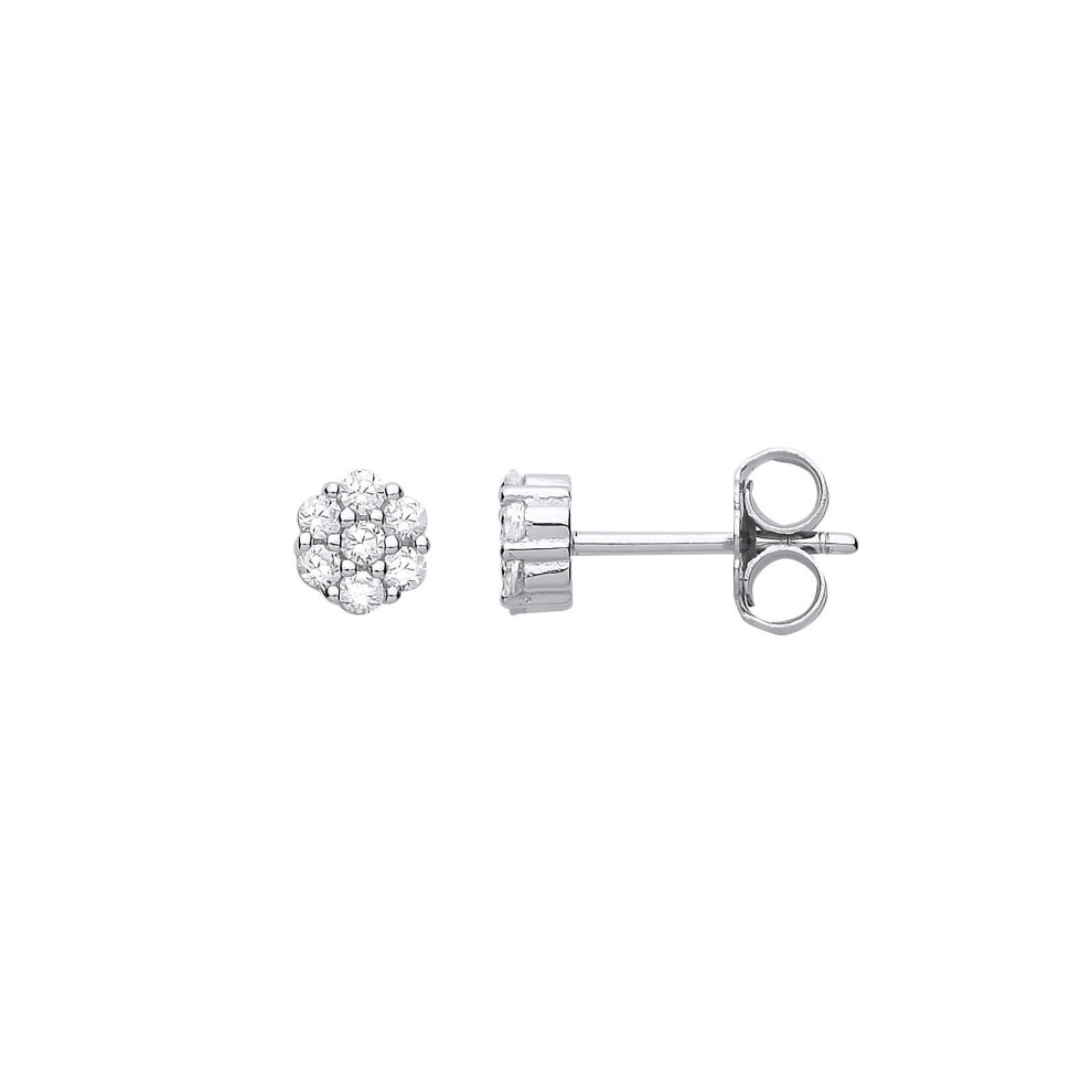 Jewelco London Ladies Sterling Silver Cubic Zirconia Mini Cluster Stud Earrings - Gve748