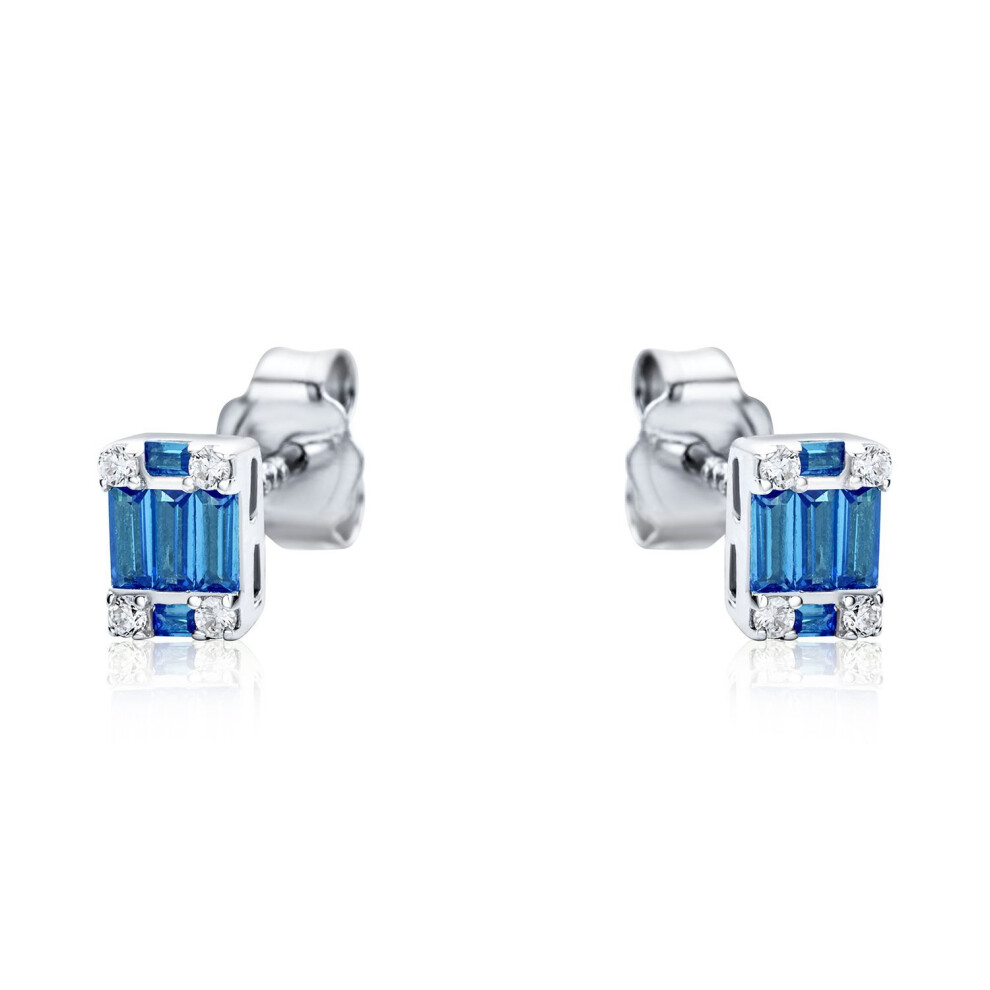 Jewelco London Rhodium Plated Sterling Silver Blue Cubic Zirconia Illusion Solitaire Cluster Stud Earrings - Re42794sp
