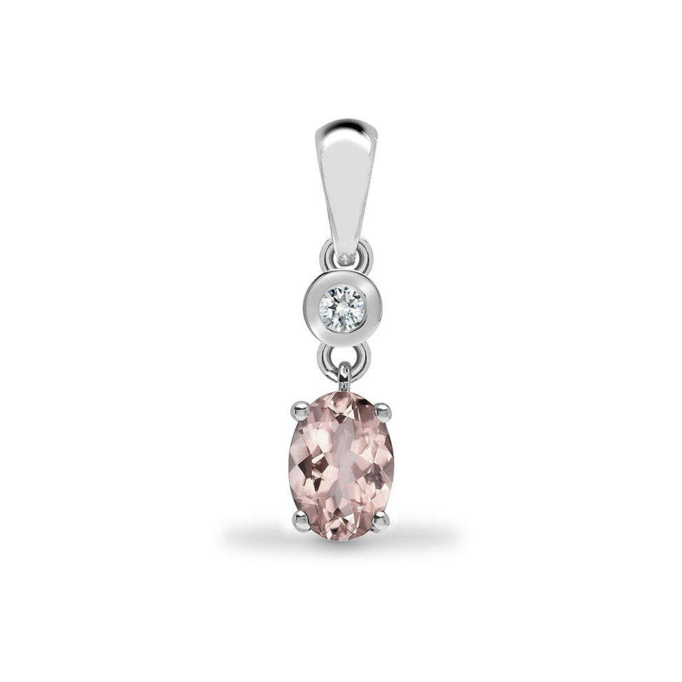 Jewelco London 9Ct White Gold Rub Over Set 0.04Ct Diamond And Oval Peach 0.45Ct Morganite Donut Solitaire Drop Pendant - 9P144 White,Silver,Gold