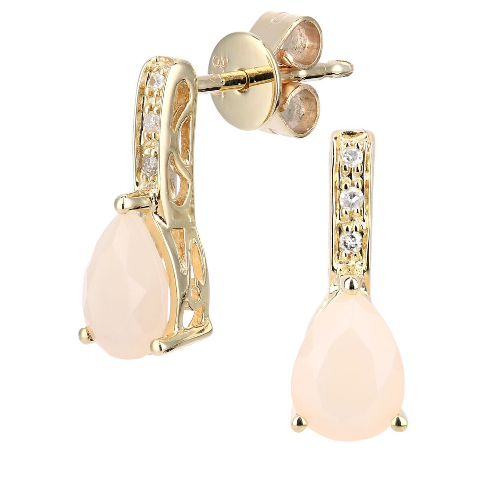 Jewelco London 9Ct Yellow Gold Round 3Pts Diamond Pear 1.15Ct Opal Teardrop Drop Earrings - De1axl602ypop Gold,Yellow