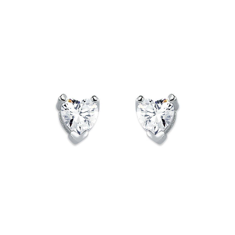 Jewelco London Rhodium Plated Sterling Silver Heart Cubic Zirconia Solitaire Stud Earrings 6Mm - Aes054b