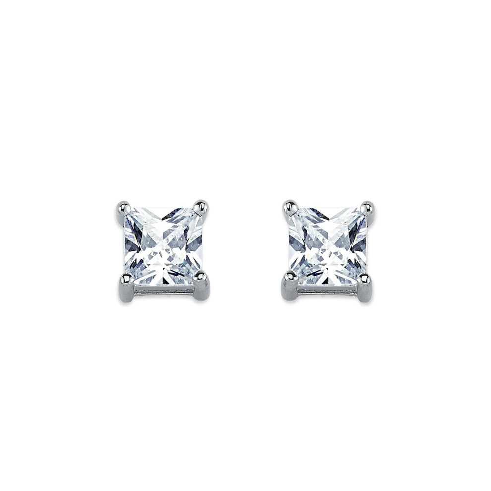 Jewelco London Rhodium Plated Sterling Princess Cubic Zirconia Solitaire Stud Earrings 6Mm - Aes056a Silver