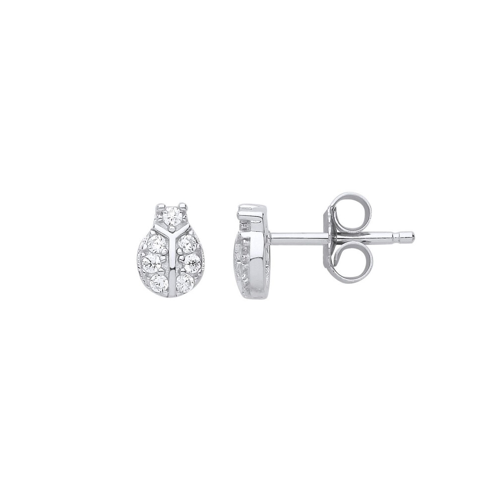 Jewelco London Ladies Sterling Silver Cubic Zirconia Ladybird Cluster Stud Earrings - Gve792