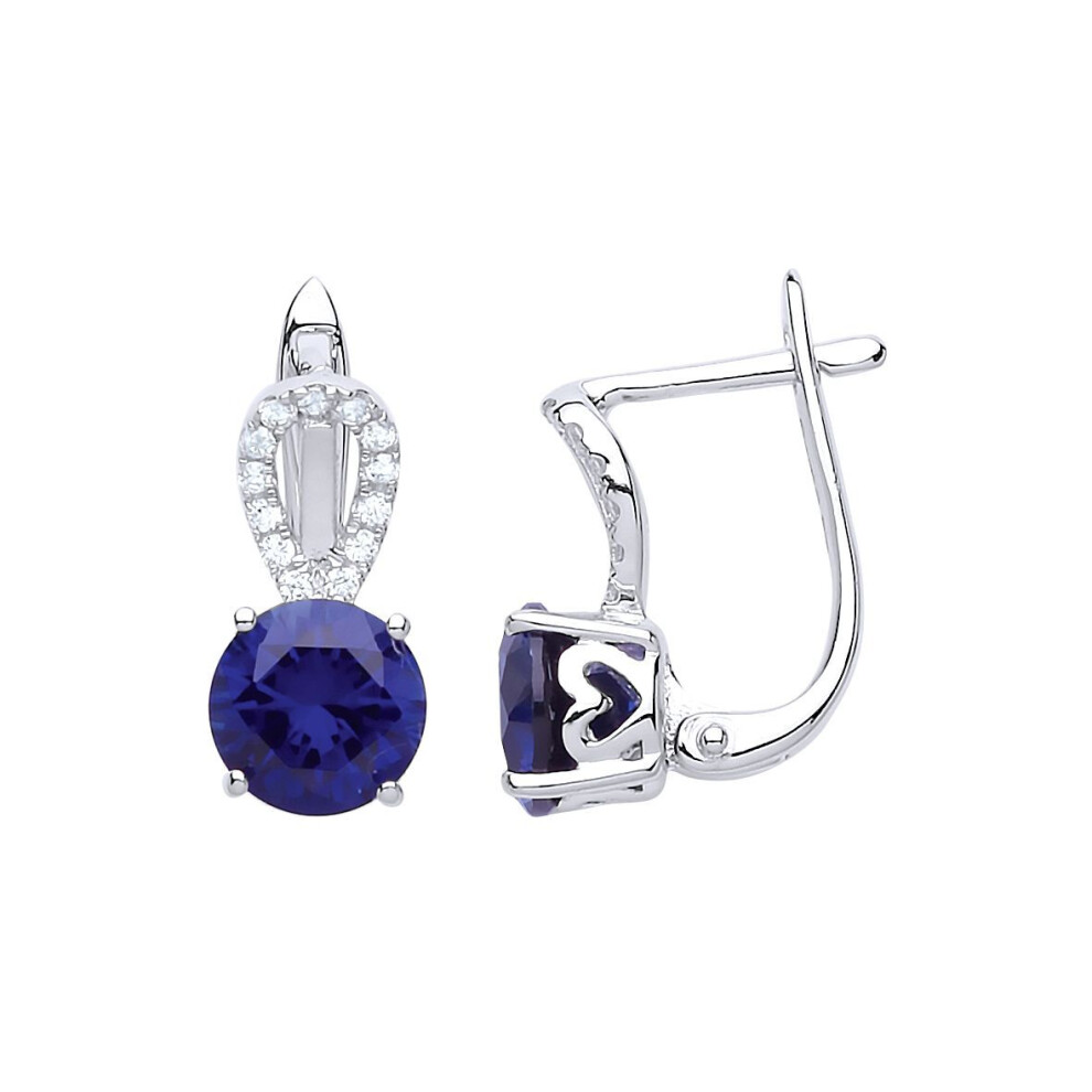 Jewelco London Ladies Sterling Sapphire-Blue Cubic Zirconia Teardrop Halo Solitaire Drop Earrings - Gve618sap Silver