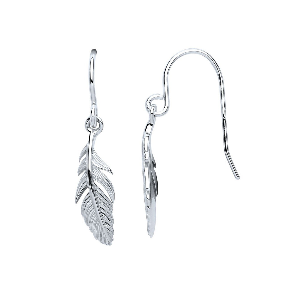 Jewelco London Ladies Sterling Silver Angel Feather Drop Earrings - Gve656