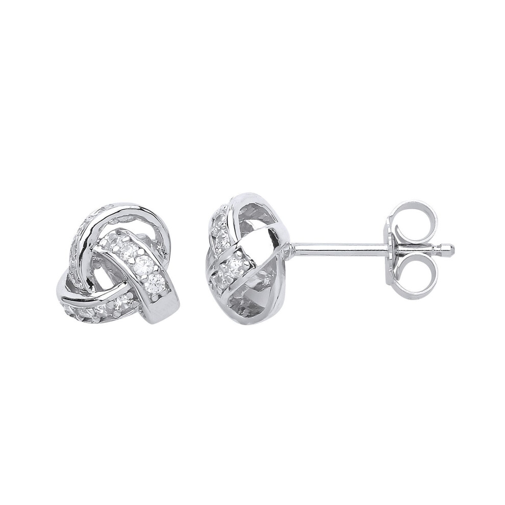 Jewelco London Ladies Sterling Cubic Zirconia Pave Trinity Knot Stud Earrings - Gve574 Silver