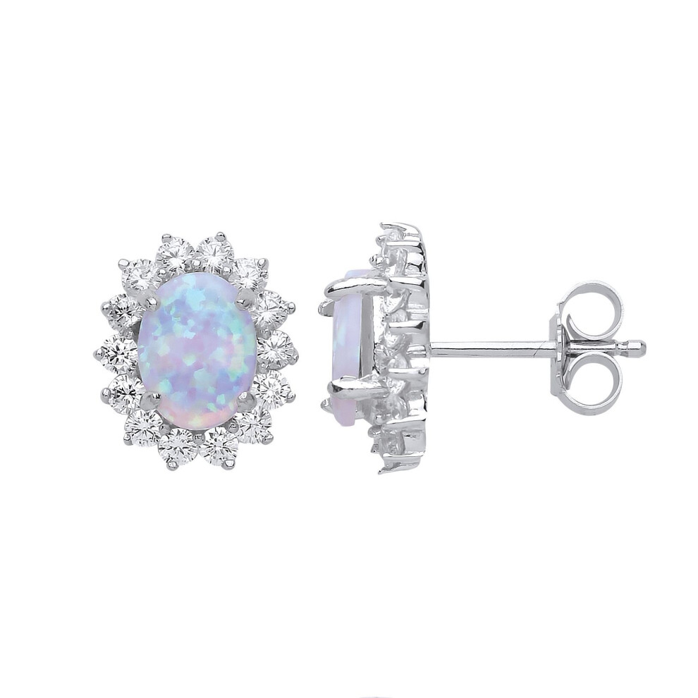 Jewelco London Ladies Sterling Silver Oval Opal Royal Cluster Stud Earrings - Gve375op