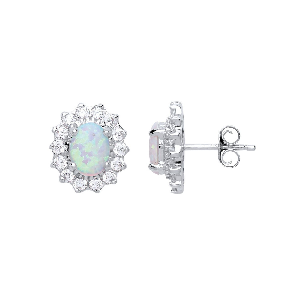 Jewelco London Ladies Sterling Silver Oval Opal Royal Cluster Stud Earrings - Gve247op