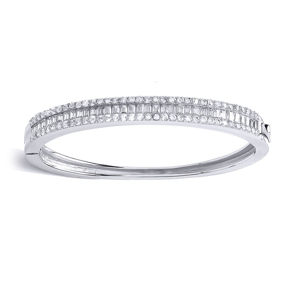 Jewelco London Girls Sterling Baguette Cubic Zirconia Eternity Baby Bangle Bracelet - Gvg129 Silver