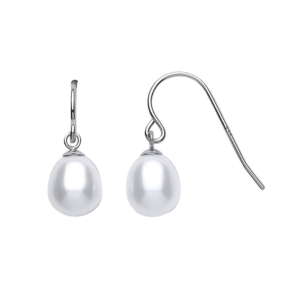 Jewelco London Ladies Sterling Silver Freshwater Cultured Pearl Tears Of Joy Drop Earrings 9Mm - Gve455 White,Silver
