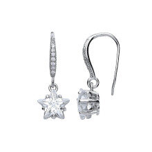 Jewelco London Ladies Sterling Silver Star Shape Cubic Zirconia Star Flower Drop Earrings - GVE423