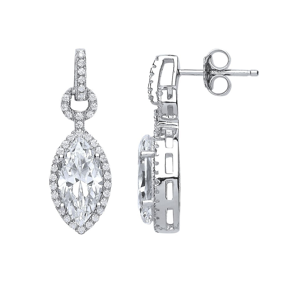 Jewelco London Ladies Sterling Marquise Cubic Zirconia Tears Of Joy Drop Earrings - Gve432 Silver