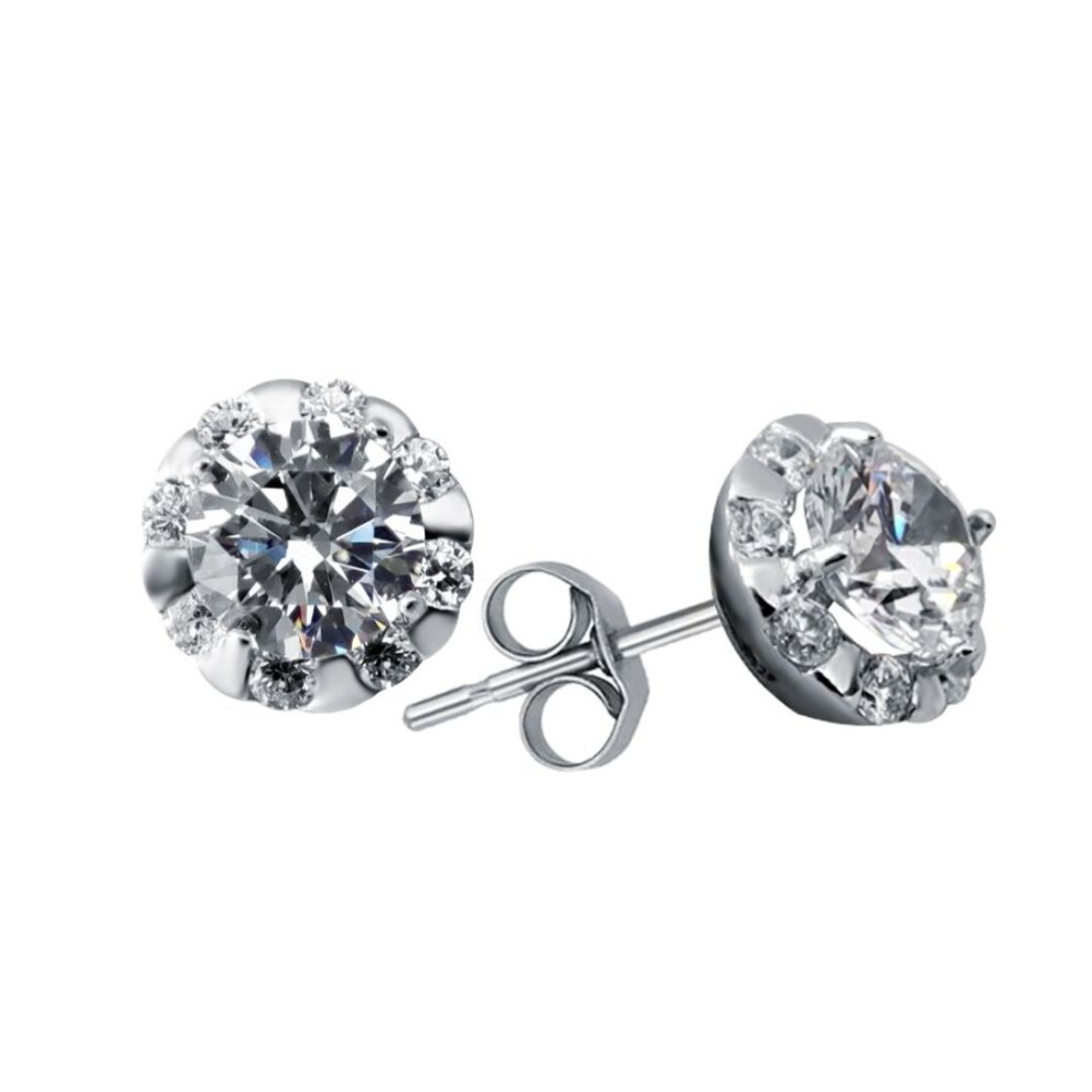 Jewelco London Ladies Sterling Cubic Zirconia Illusion Halo Stud Earrings - Gve403 Silver