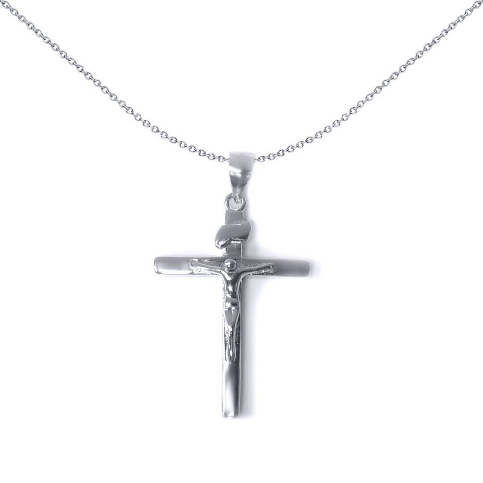 Jewelco London Ladies Sterling D-Shape Dome Cross Pendant Necklace 18 Inch - Gvx033 Silver