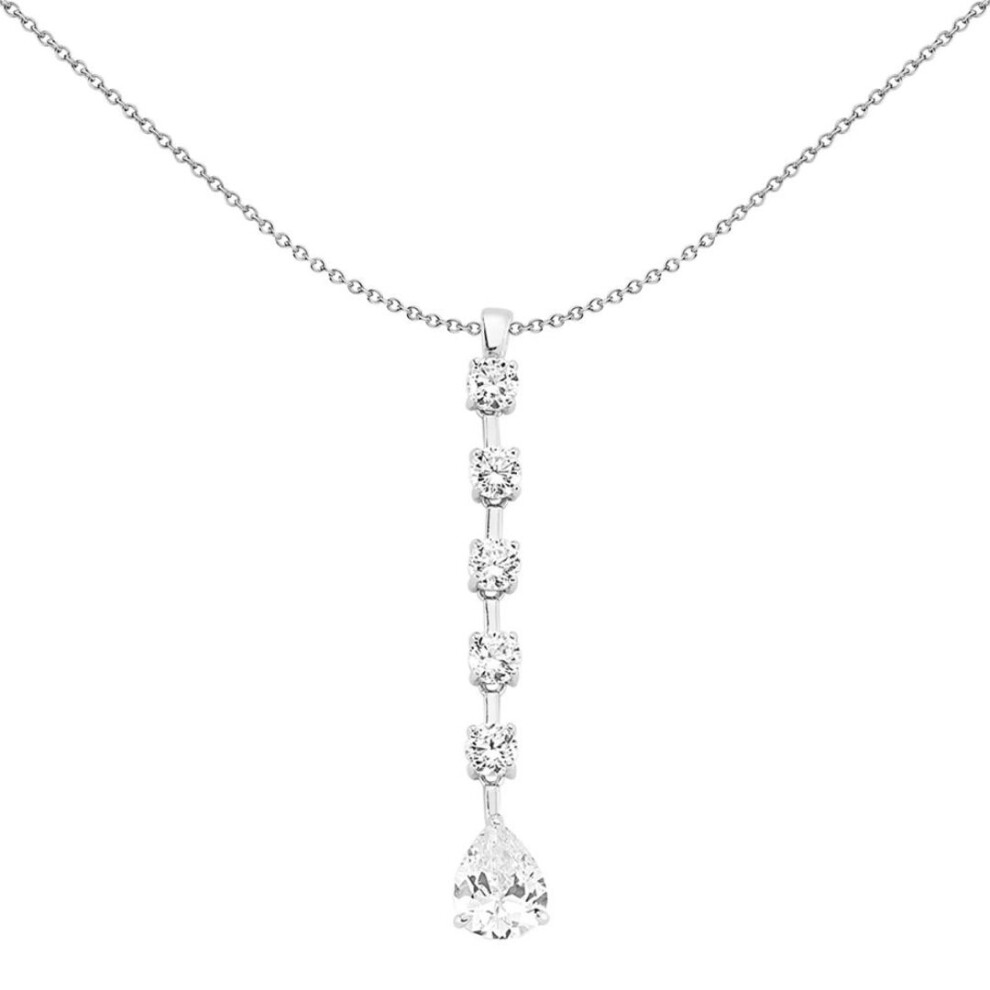Jewelco London Rhodium Sterling Silver Cubic Zirconia Drop Pendant - Gvp263