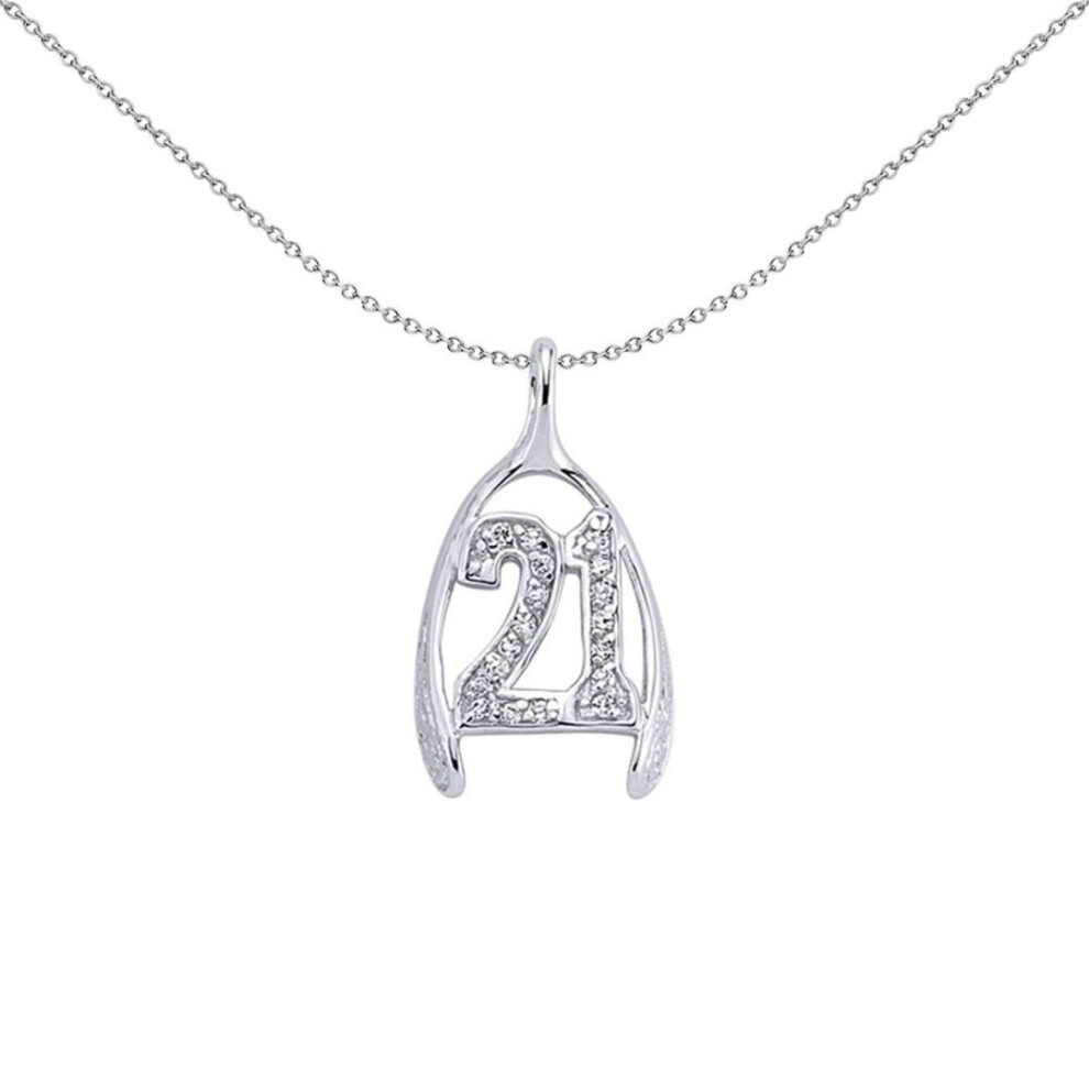 Jewelco London Sterling Cubic Zirconia Wishbone 20 Pendant Necklace 18 Inch - Gvp162 Silver