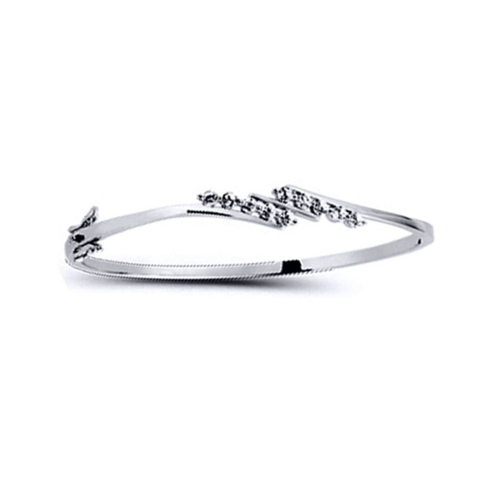 Jewelco London Ladies Sterling Cubic Zirconia 5 Stone Crossover Bangle Bracelet - Gvg069 Silver