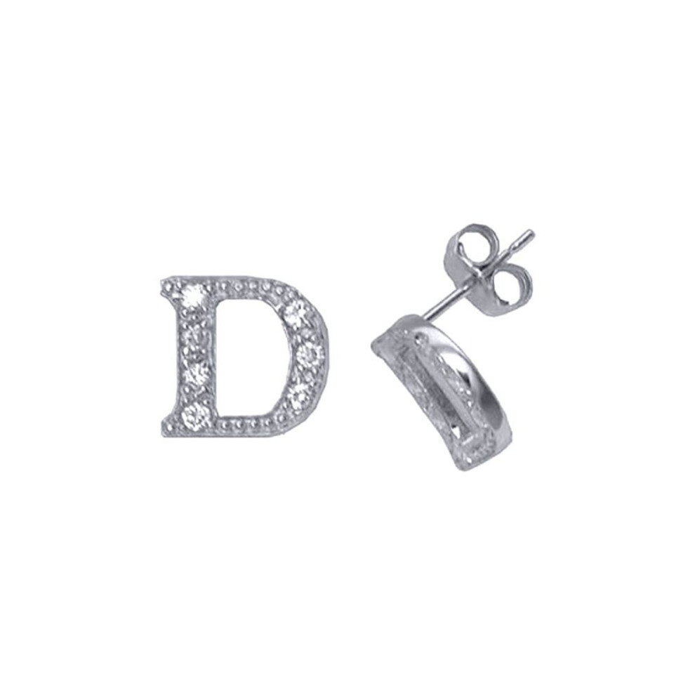 Jewelco London Ladies Sterling Cubic Zirconia Identity Initial Stud Earrings Letter D - Gin3-D Silver