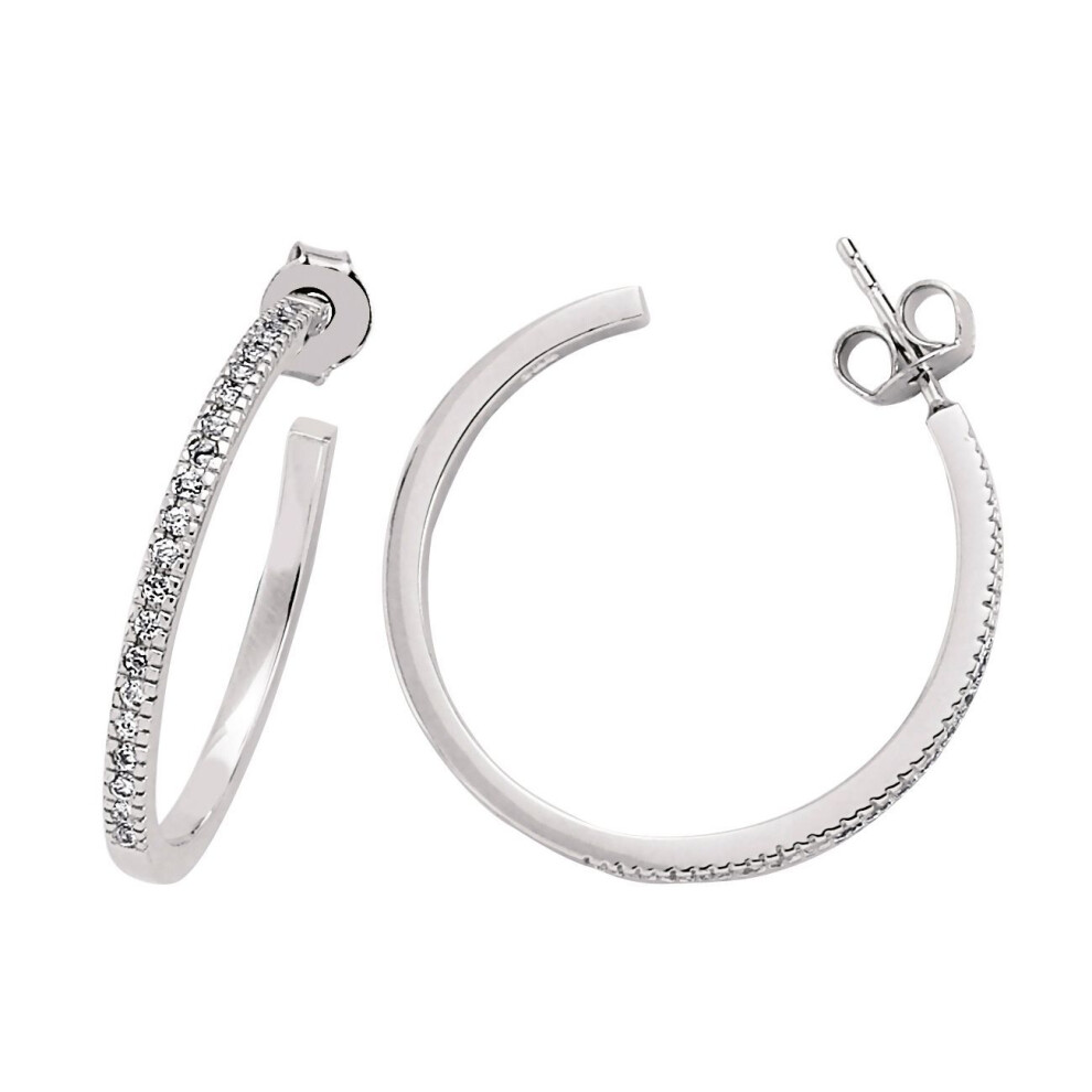 Jewelco London Ladies Sterling Cubic Zirconia Half Eternity Hoop Earrings 30Mm - Gve241 Silver