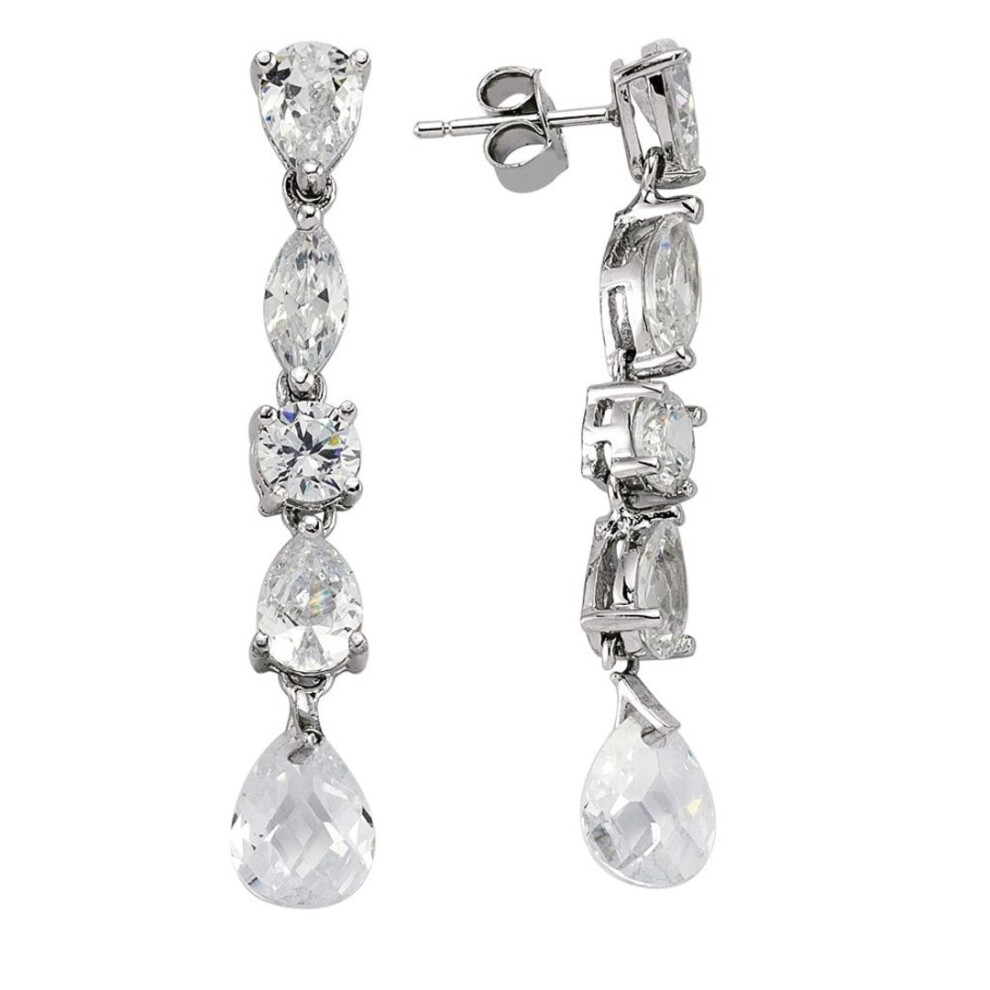 Jewelco London Ladies Sterling Round Brilliant Marquise And Pear Shape Cubic Zirconia Tears Of Joy Drop Earrings - Gve233 Silver