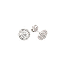 Jewelco London Ladies Sterling Silver Cubic Zirconia Daisy Halo Stud Earrings - GVE367