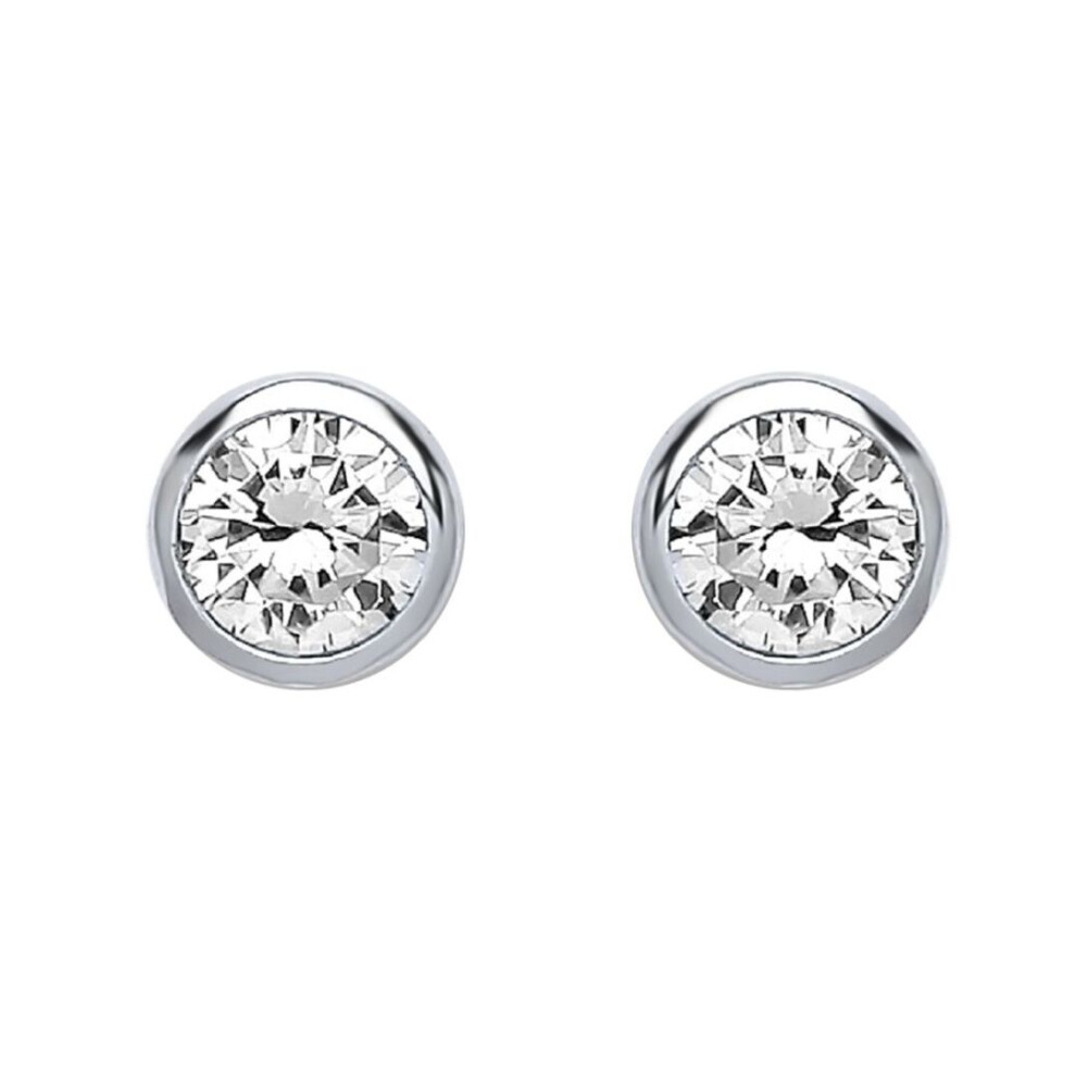 Jewelco London Ladies Sterling Cubic Zirconia Bubble Solitaire Stud Earrings 7Mm 2.60Cts - Ps-Rd7 Silver