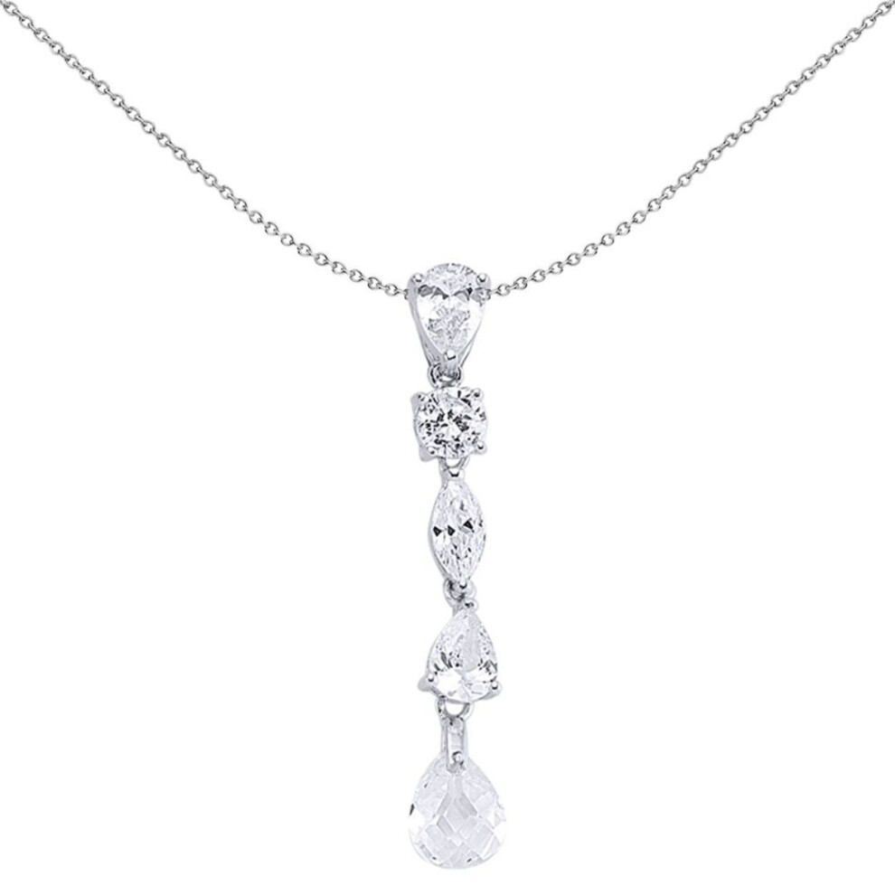 Jewelco London Sterling Pear, Marquise And Round Brilliant Cubic Zirconia Tears Of Joy Charm Necklace 18 Inch - Gvp200 Silver
