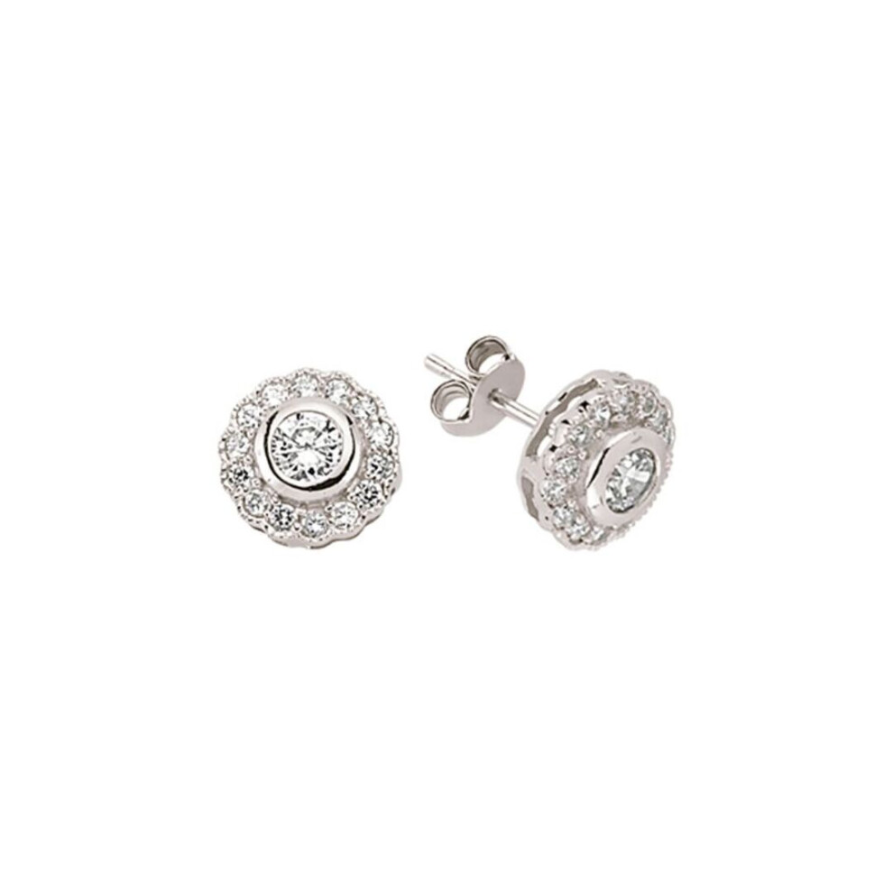 Jewelco London Ladies Sterling Cubic Zirconia Halo Stud Earrings - Gve393 Silver
