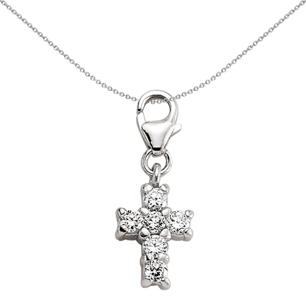 Jewelco London Sterling Silver Cubic Zirconia Cross Charm - Cm074
