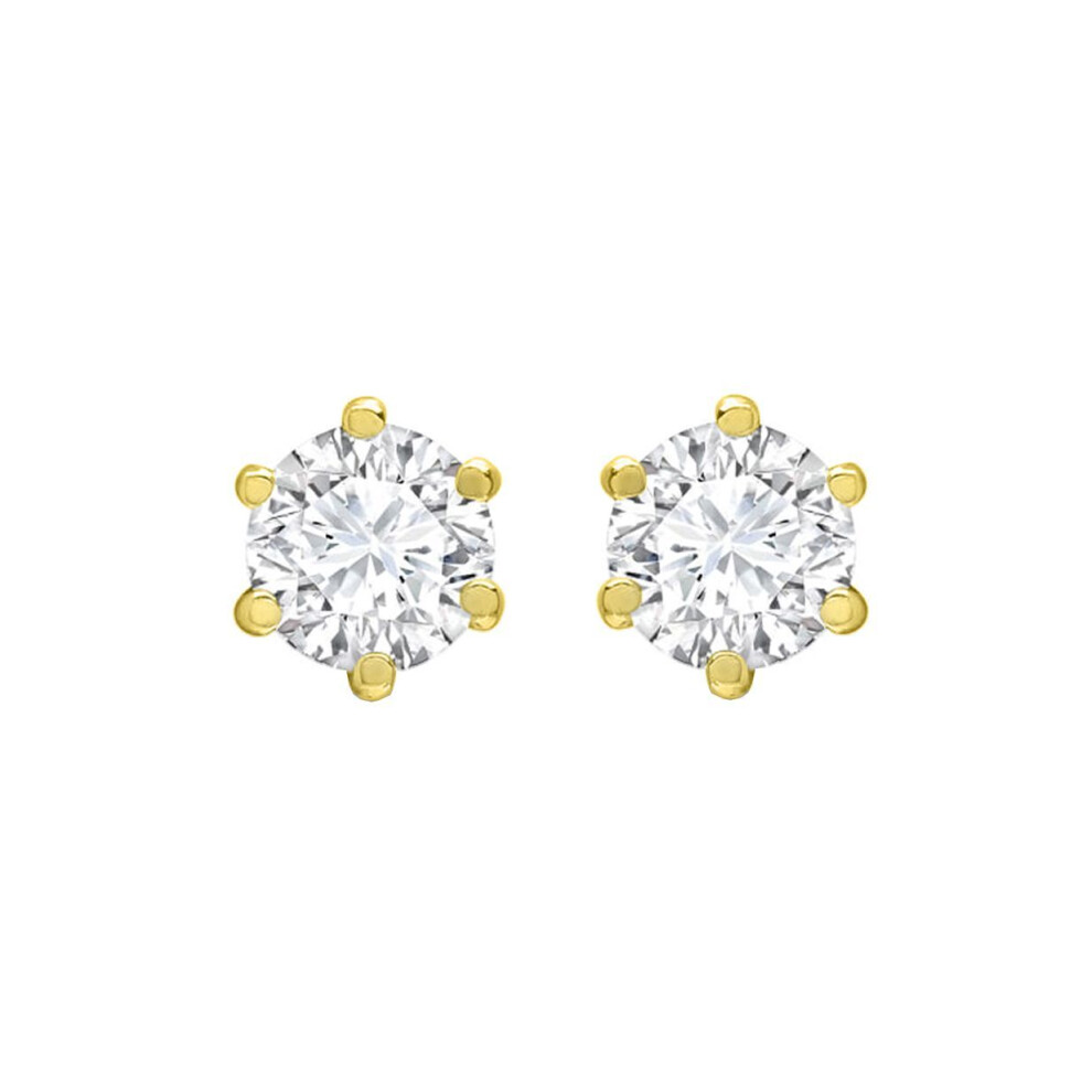 Jewelco London Solid 9Ct Yellow Gold White Round Brilliant Cubic Zirconia 6 Claw Solitaire Heavy Weight Stud Earrings, 5Mm 1.00Cts - Jes127 White,Gold,Yellow