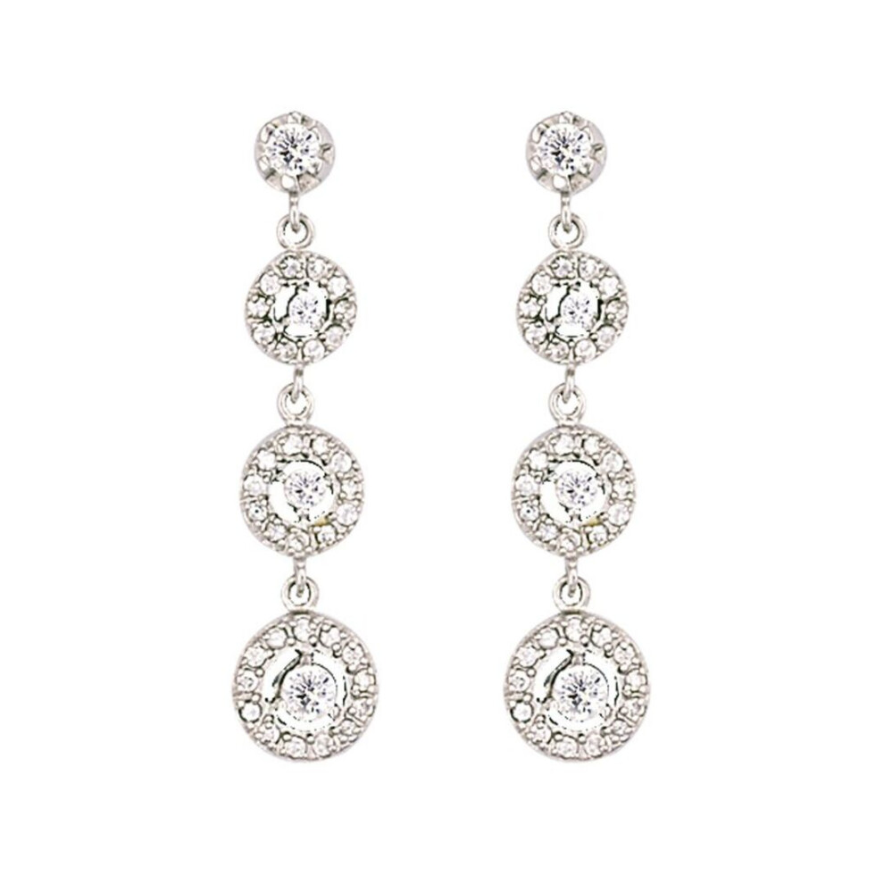 Jewelco London Ladies Sterling Cubic Zirconia Trilogy Chain Halo Drop Earrings - Gve019 Silver