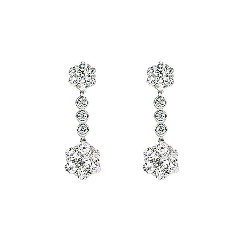 Jewelco London Ladies Sterling Cubic Zirconia Cluster Drop Drop Earrings - Gve081 Silver