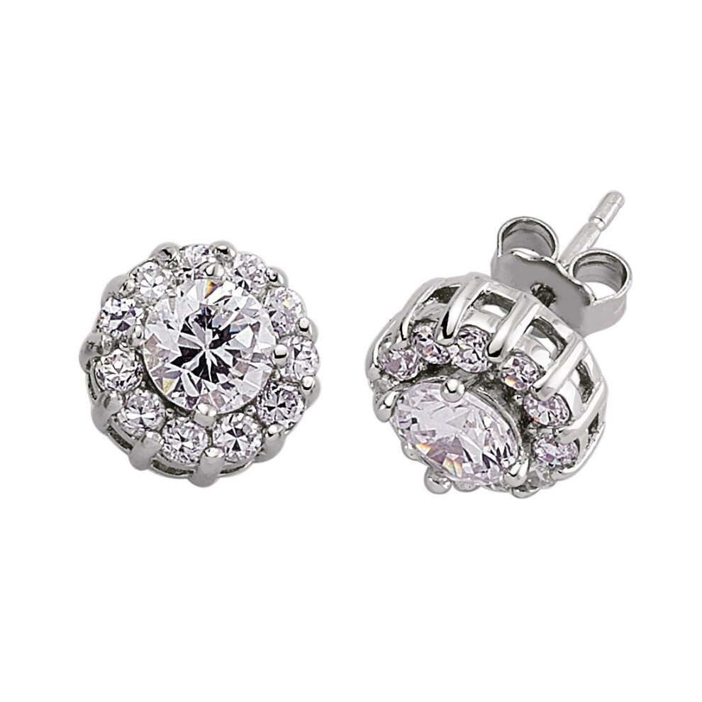 Jewelco London Ladies Sterling Cubic Zirconia Halo Stud Earrings - Gve027 Silver