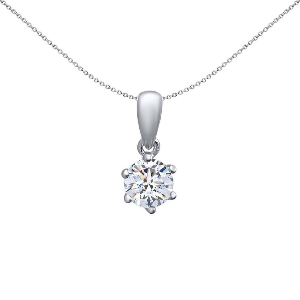 Jewelco London Sterling 4Mm ½ Carat Cubic Zirconia 6 Claw Solitaire Pendant - Apd064 Silver
