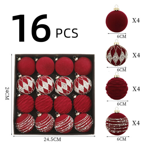 16 Pack Brown Flocked Christmas Ornaments, 2.36 in