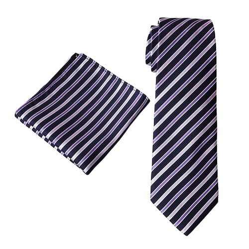 Klassisk randig slips och näsduk i polyester för män
