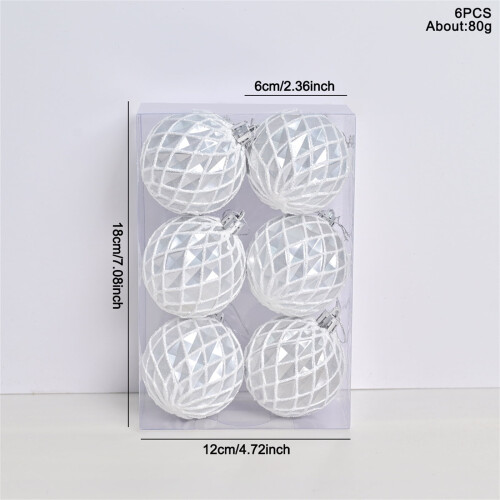 6 Pack 2.4" Plaid White Shatterproof Christmas Baubles